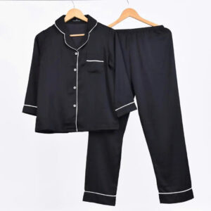 Bộ Pijama Đen Viền Trắng Cao Cấp